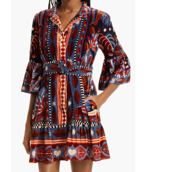 NWT $294 FARM Rio Nature Beauty Belted Minidress in NATURE BEAUTY BLUE!